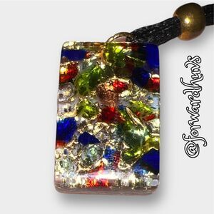 Authentic Murano Glass Signed Hand Crafted Pendant on Black Cord